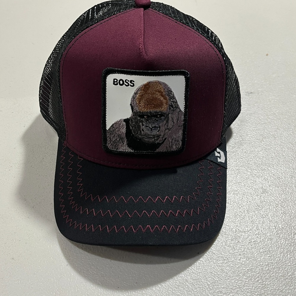 Goorin Bros The Boss Gorilla Trucker Hat Mens OS Wine Burgundy Mesh Snapback Cap